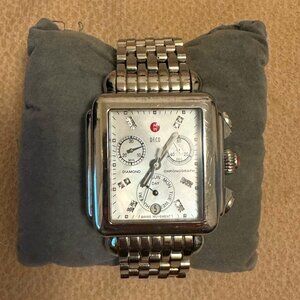 Silver, Mother of Pearl and Diamond Michele Women's Deco Diamond Dial Watch